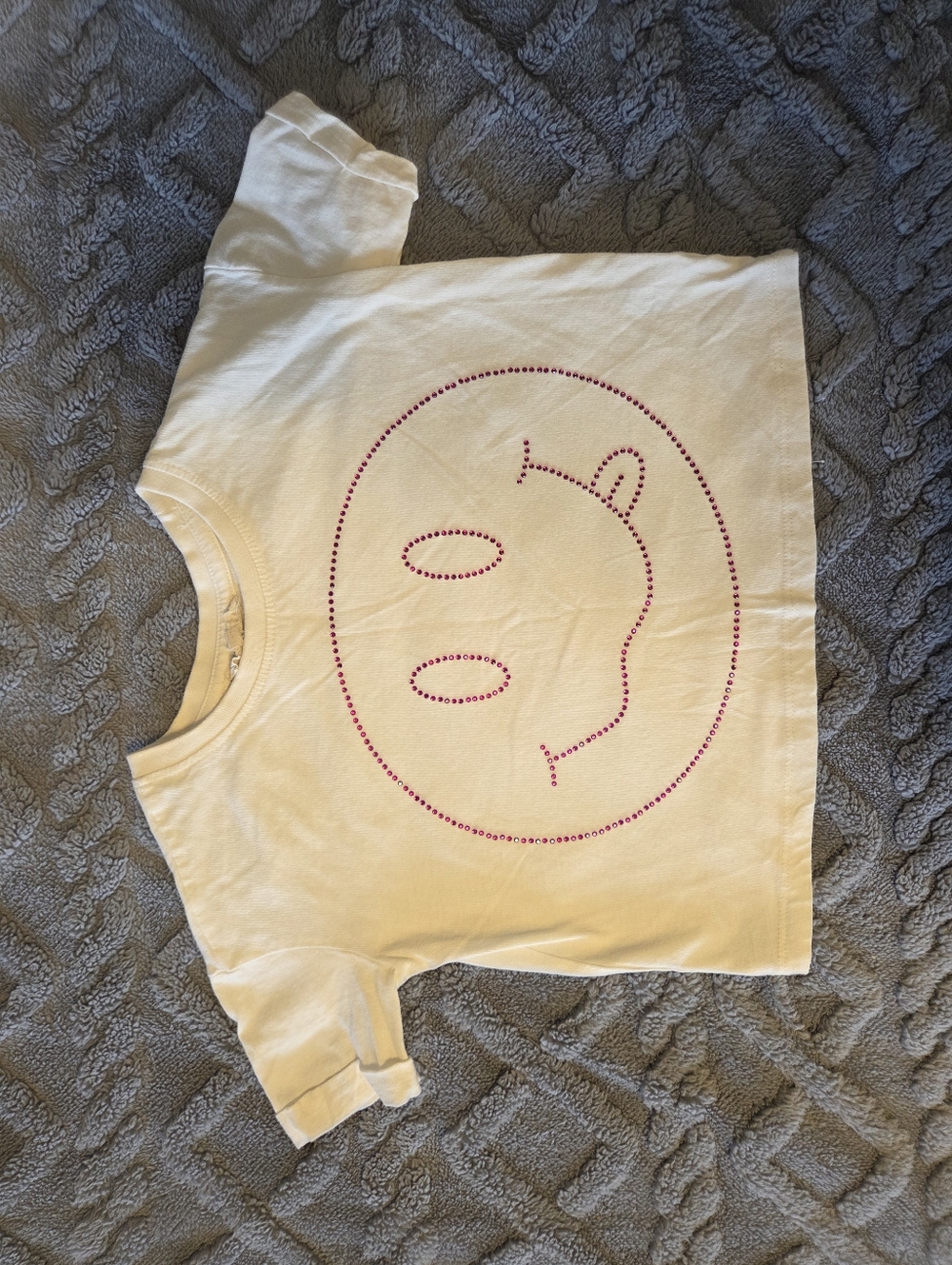 Kids Cream Short-Sleeve Tee with Pink Smiley Design, Crop Style, Size 5 NWOT